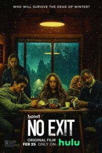 Streama No Exit med Nordic IPTV - Hulu thrillerposter som visar grupp i snöig stugmiljö.