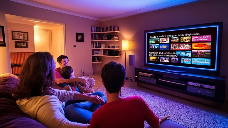 Svensk familj tittar på IPTV tillsammans hemma - modern streaming-upplevelse
