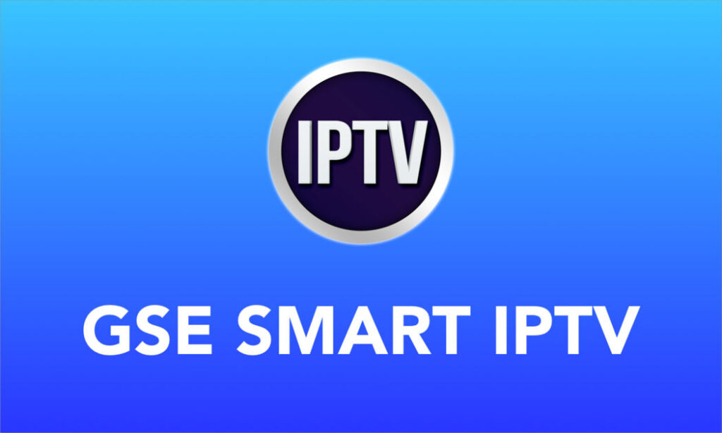 GSE Smart IPTV-logotyp med vit text på blå gradient bakgrund - avancerad IPTV-app för Chromecast casting