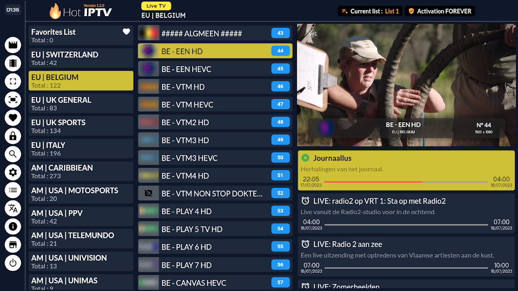 Hot Player IPTV-gränssnitt med kanallista och videouppspelning - uppåtgående IPTV-app för iPhone