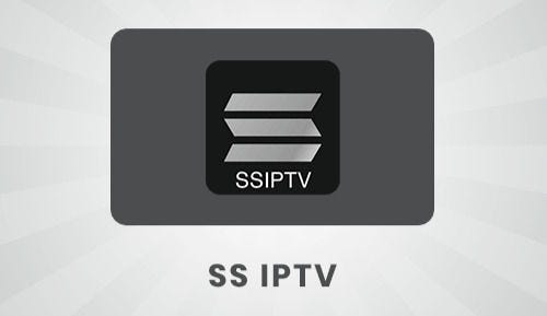 SS IPTV-logotyp med grå ikon och svarta streck på vit bakgrund - gratis IPTV-app för Smart TV