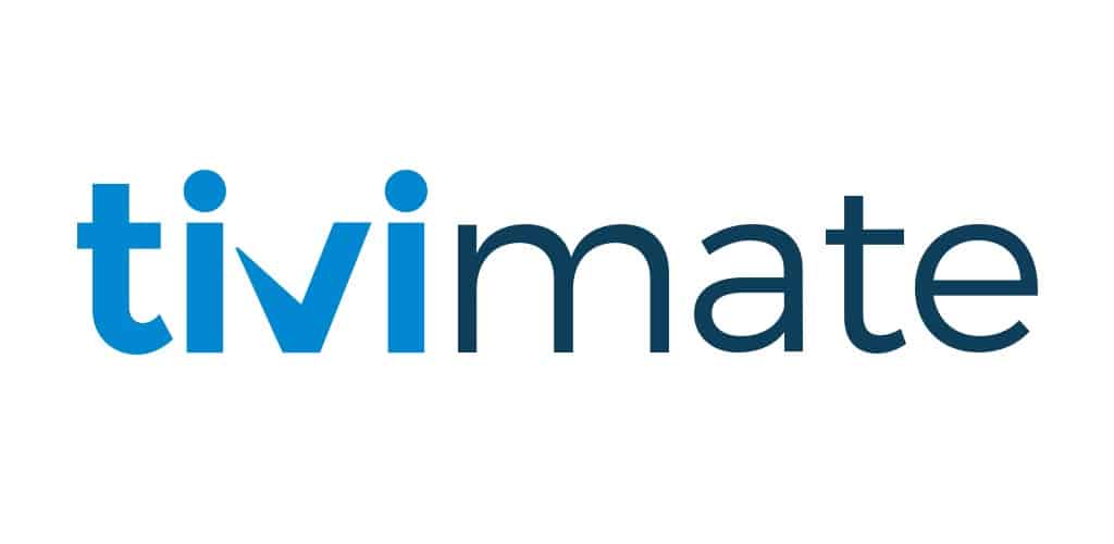 TiviMate-logotyp med blå och mörka bokstäver - bästa IPTV-app för Android TV med fjärrkontrollsnavigering